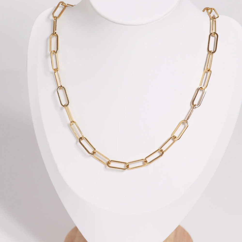 18K Gold Waterproof Large Paperclip Necklace - PVD Coated Stainless Steel 16”